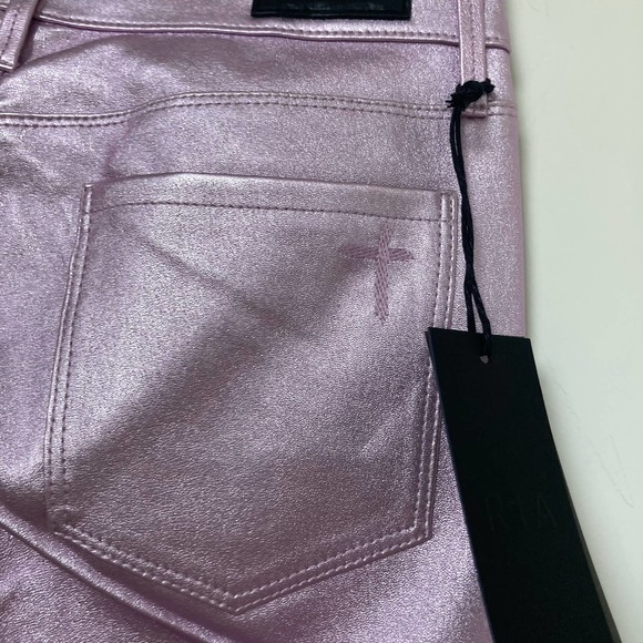 NWT RtA Kiki 100% Lambskin Leather Flare Cropped Pants In Purple Haze $1195 - Picture 8 of 12